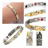 Pulsera Biomagnetica terapéutica de Acero de Titanio Plateada (2X1)