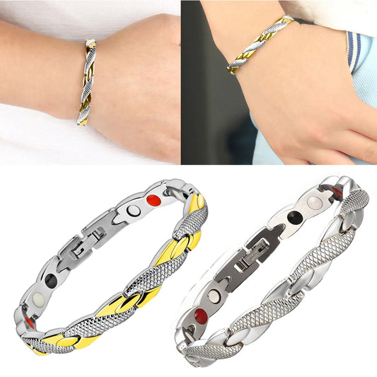 Pulsera Biomagnetica terapéutica de Acero de Titanio Plateada (2X1)
